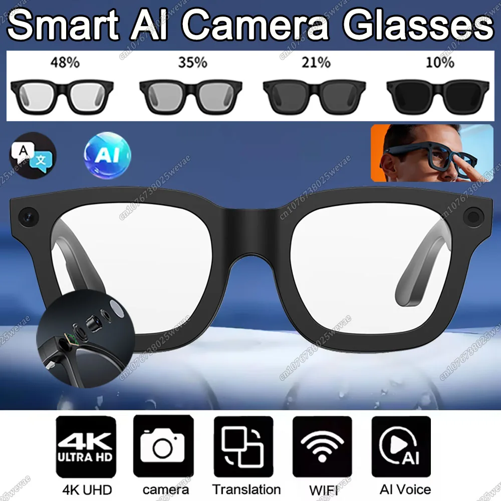 

2026 New AI Smart 800W Camera Smart Glasses Remote Photography HD Video WIFI Transmission Call Color Changing Smart Glasses Men
