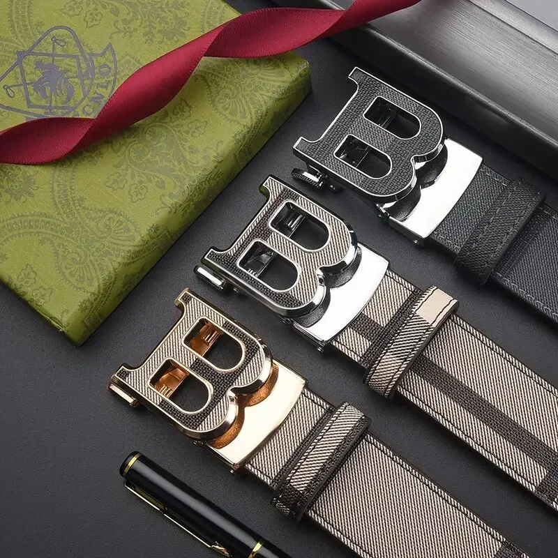 New High-end PU Leather Men Belt Casual Simple Business Letter B Buckle Belt Luxury Fashion Trousers Leather Accessories