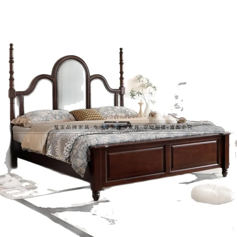 French retro butterfly solid wood bed, double master bedroom, modern simple storage high box wedding bed