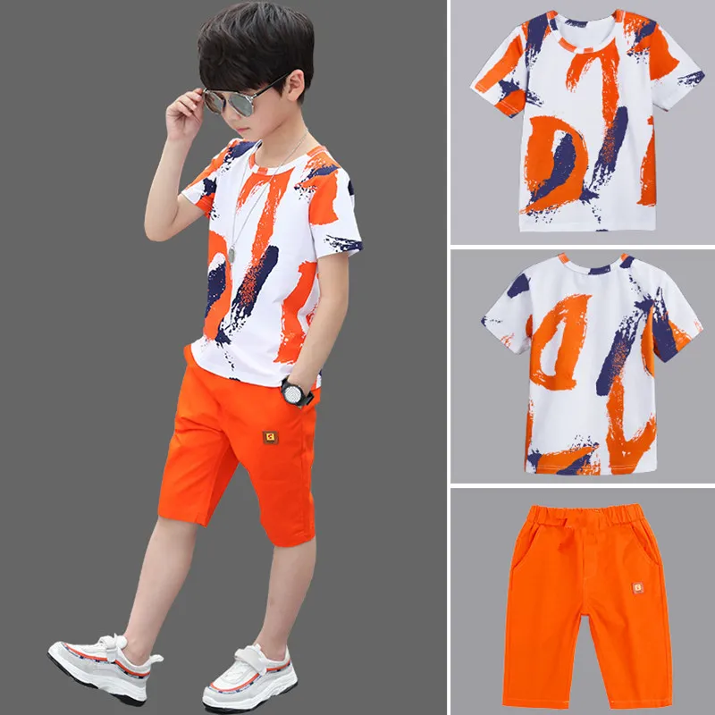 

Children Summer Sport Suit Boy Cotton Thin Child Short Sleeve Two-piece Set