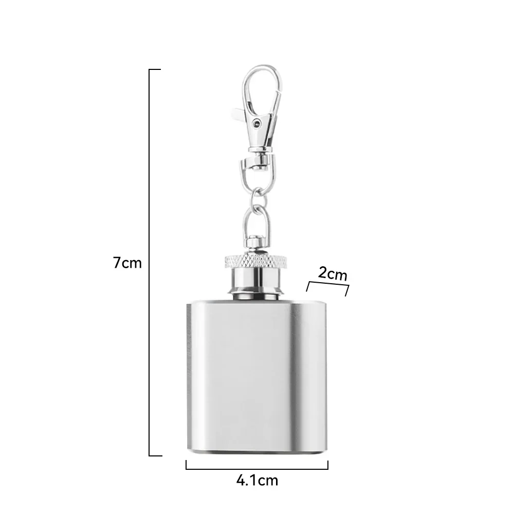 1pcs Stainless Steel Wine Jug Small Wine Jug Portable Outdoor Camping Flat Metal Wine Jug with Key Chain Wine Bottle