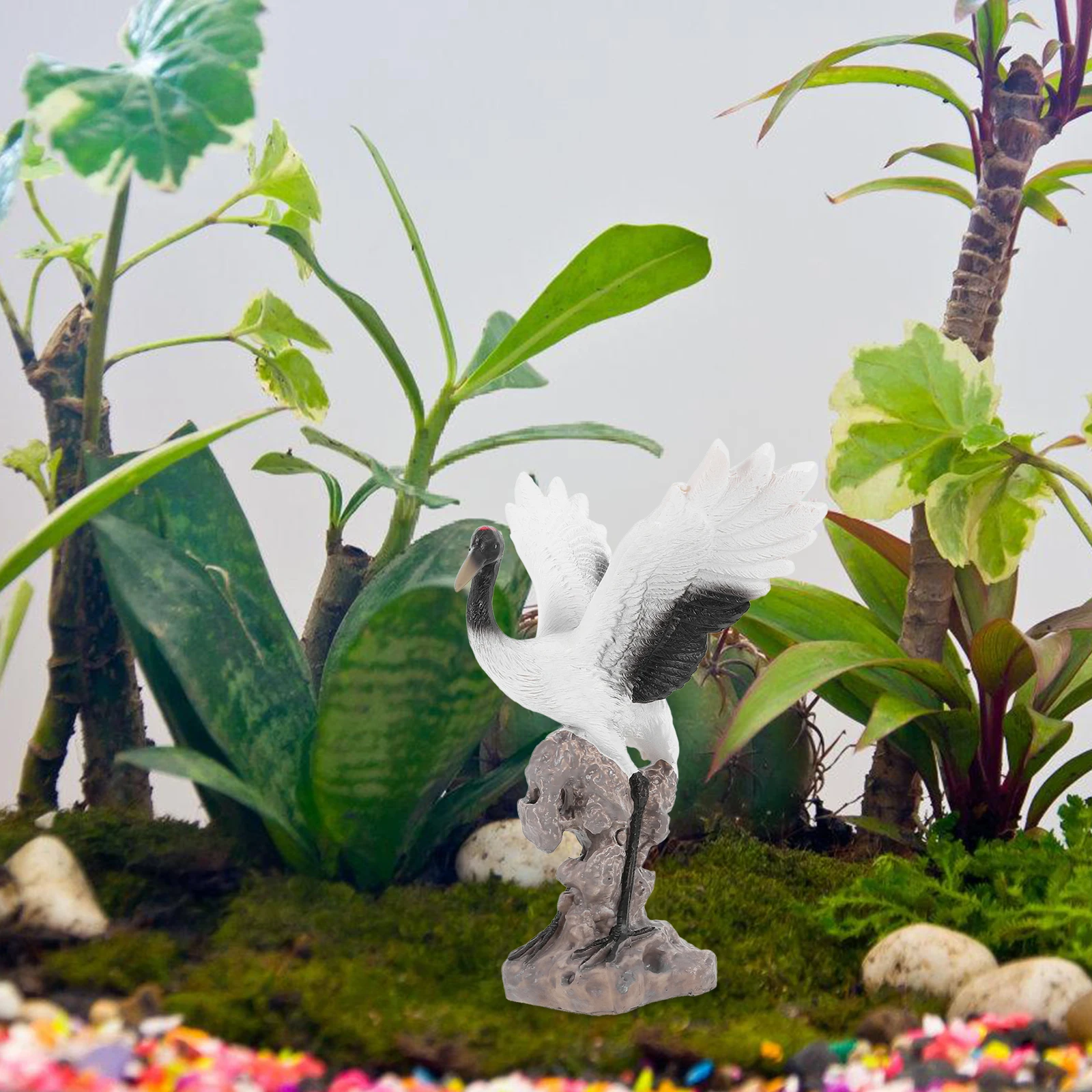 

Crane Statue Realistic Design Fish Tank Decoration Garden Sculpture Miniature Resin Bird Outdoor Bonsai Decor Longlasting Safe