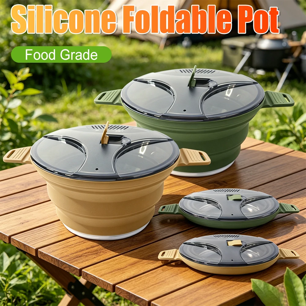 

Silicone Foldable Camping Pot Outdoor Camping Folding Pot Hiking Cooking Pot Portable Travel Picnic Cookware Camping Utensils