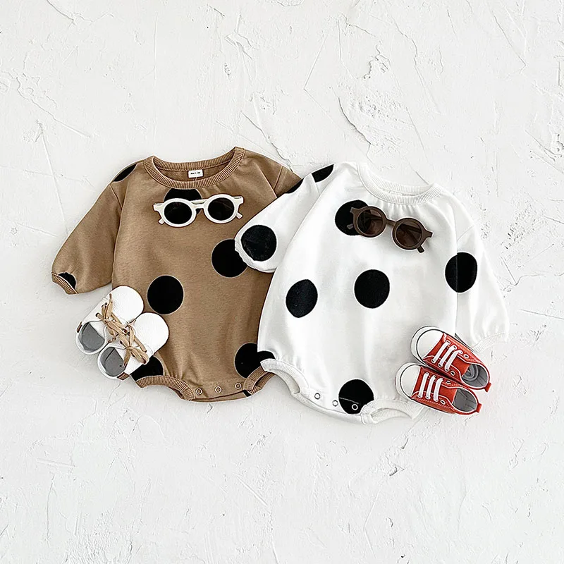 MILANCEL New Spring Baby Bodysuit Cute Infant Girls Dots Jumpsuit Toddler Loose Color Block Boys One Piece