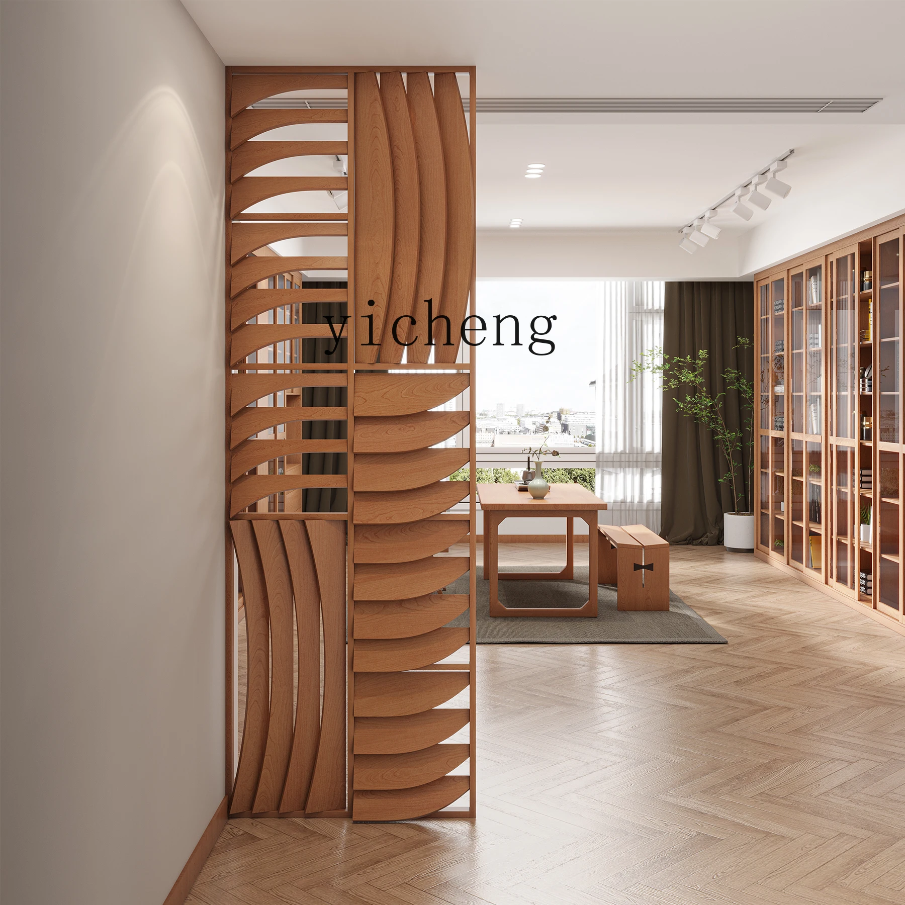 YFY  solid wood medium and ancient style screen, facing the door, retro style porch partition, living room can be moved