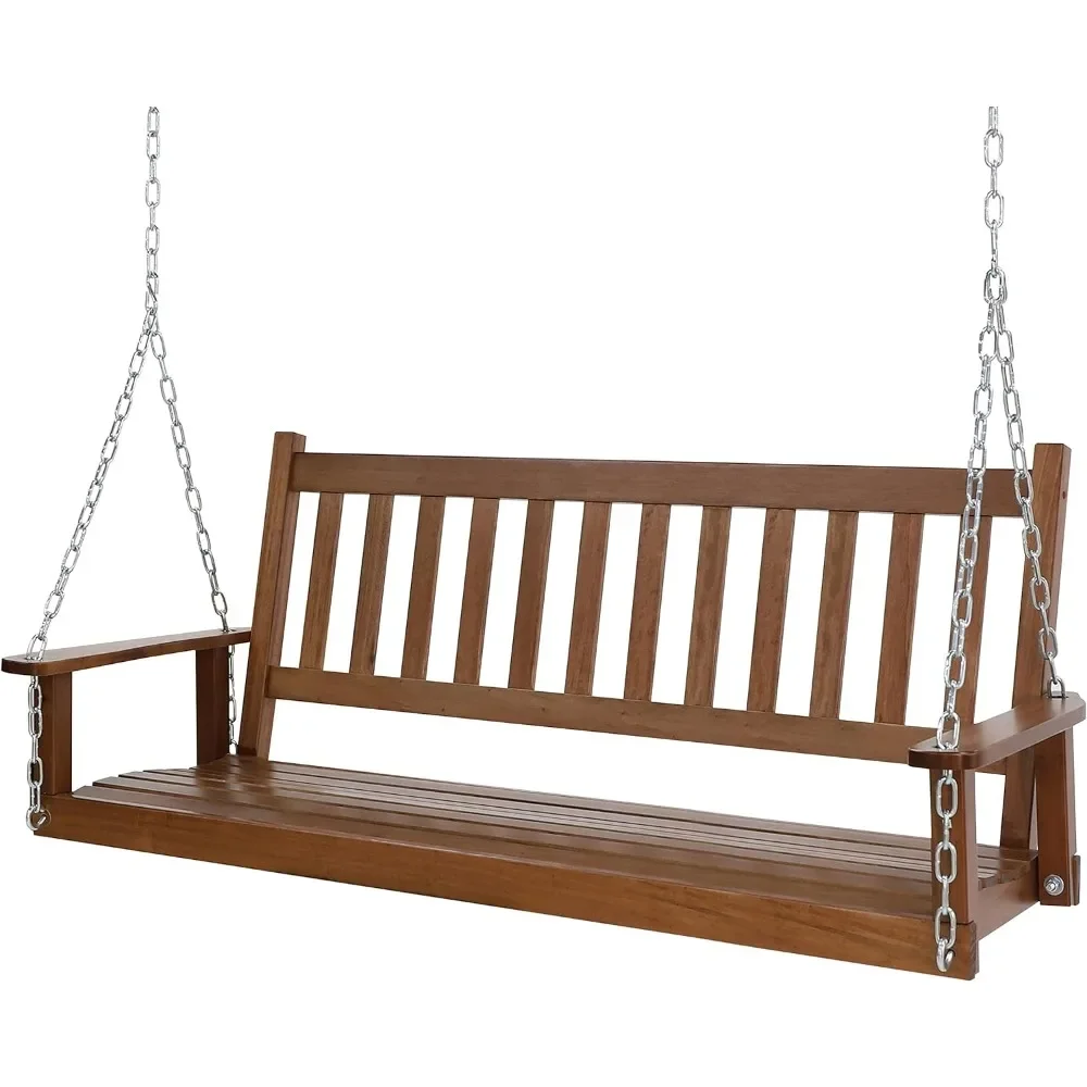 

Porch Swing Outdoor, Wooden Patio Swing with Armrests, Adjustable Chains, Heavy Duty 793 Lbs, 5ft Bench Swing for Yard Garden