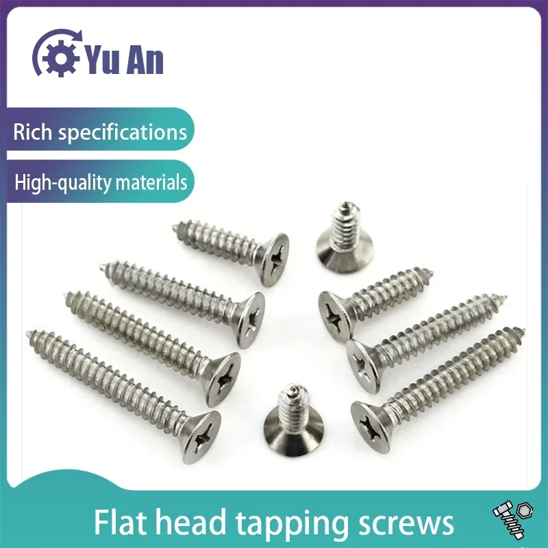 

201 Stainless Steel Cross Countersunk Head Self-tapping Screw Long Screw KA Philip's Flat Head Tapping Screws M3M4M5 50pcs
