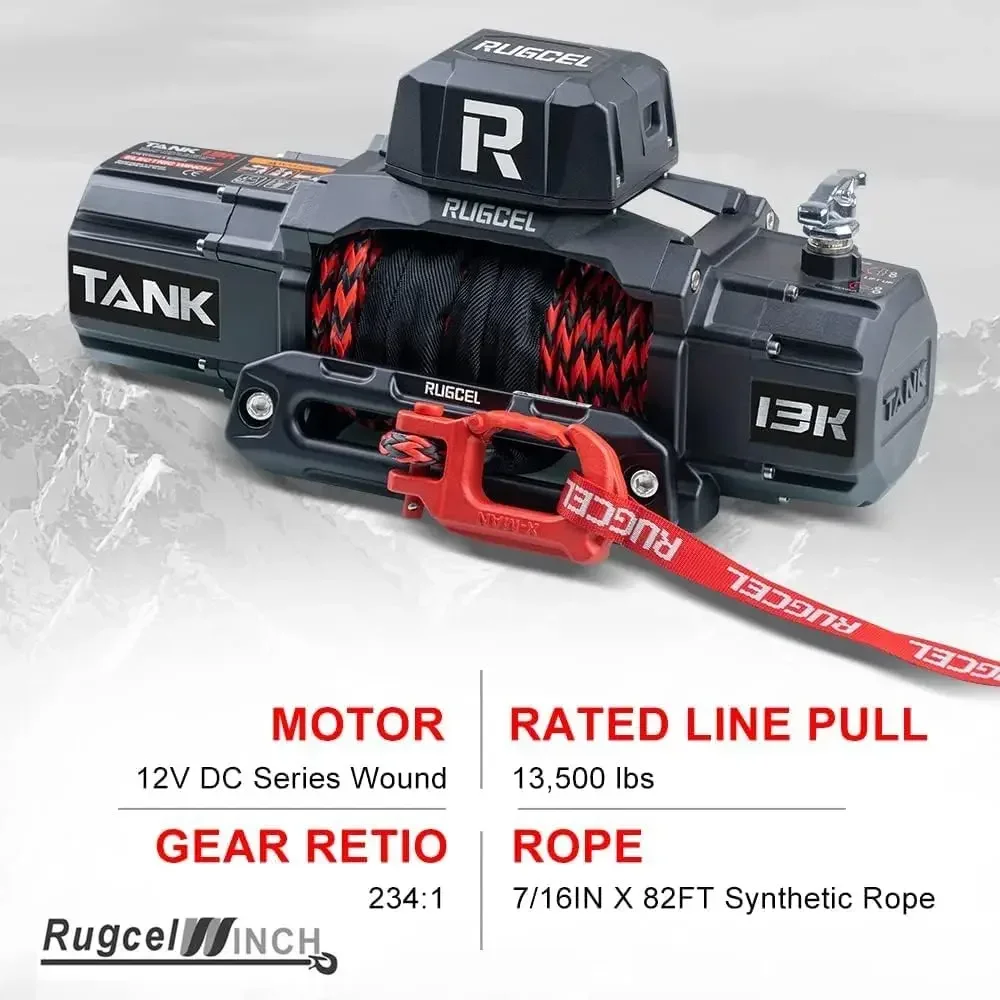 13500lb Waterproof Electric Synthetic Rope Winch 12V with Hawse Fairlead, 2 in 1 Wireless Remote