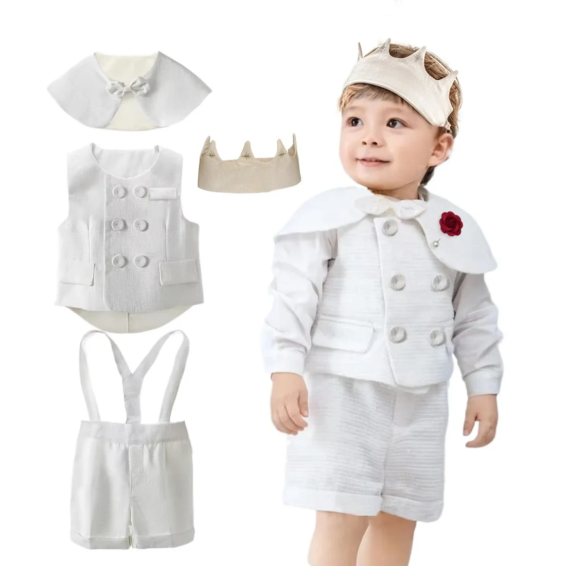 

White Suit Birthday Party Outfit Set for Little Boys 1-4 Year Old Children's Clothing Ensemble for Celebrations with Vest