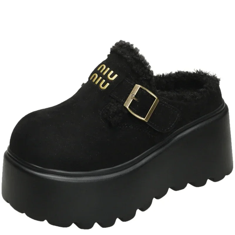 

Winter New Brand Women's Shoe Plush Fashion Luxury Retro Bean Shoes Cotton Women's Flat Sole Slippers Platform Women Boots Mujer