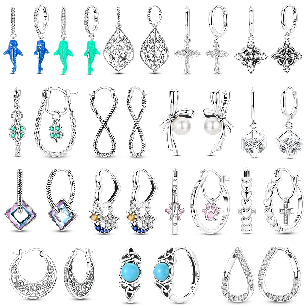 

Серьги-подвески с четырехлистным клевером, серьги с синим китом и акулой, серьги с розовыми когтями, оригинальные женские серьги из серебра 925 пробы, подарок для женщин