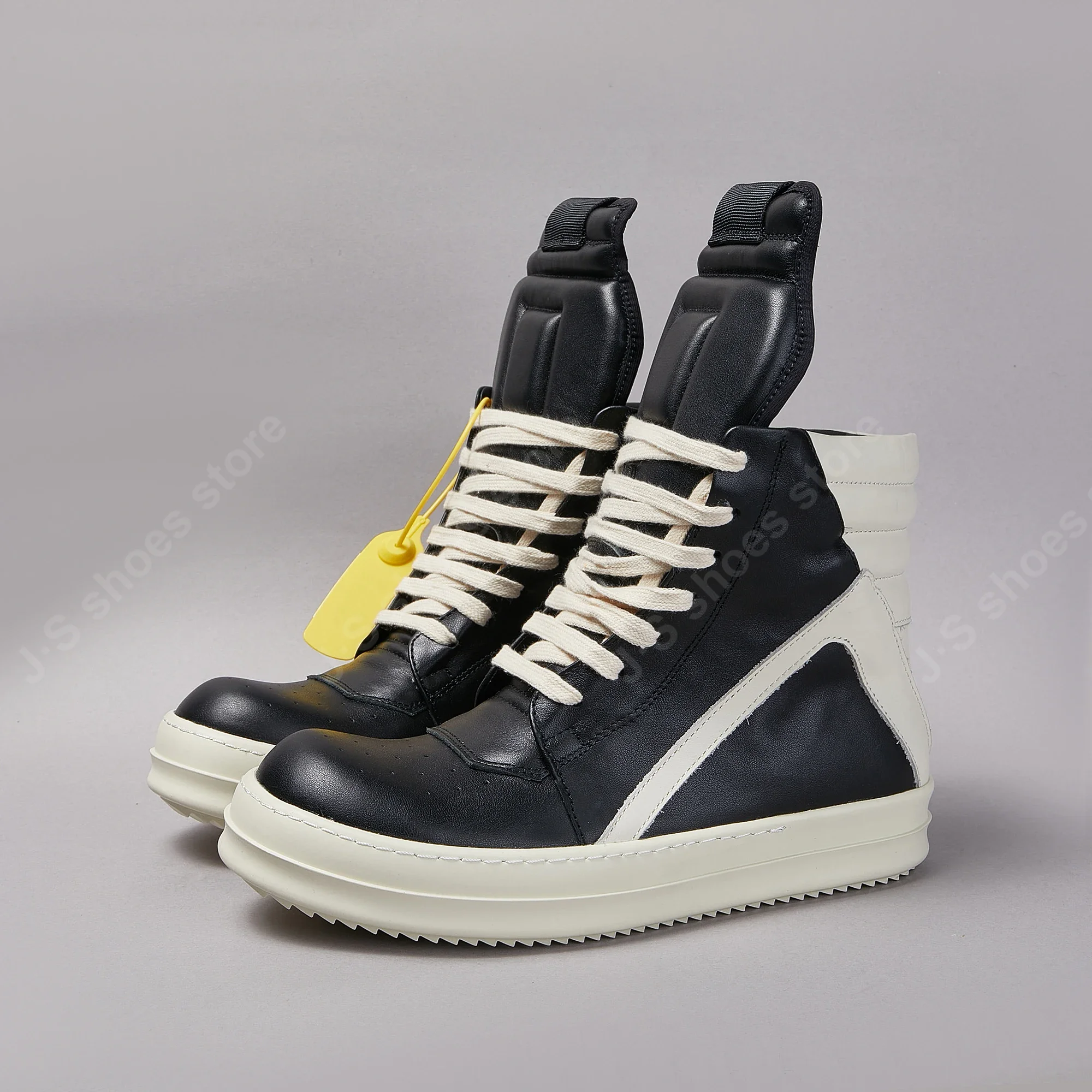 

Ricks Genious Black Leather High Top Shoe Geobasket Quality Men Shoe Zipper Women Sneaker Casual Shoes Owens Design Ankle Boots