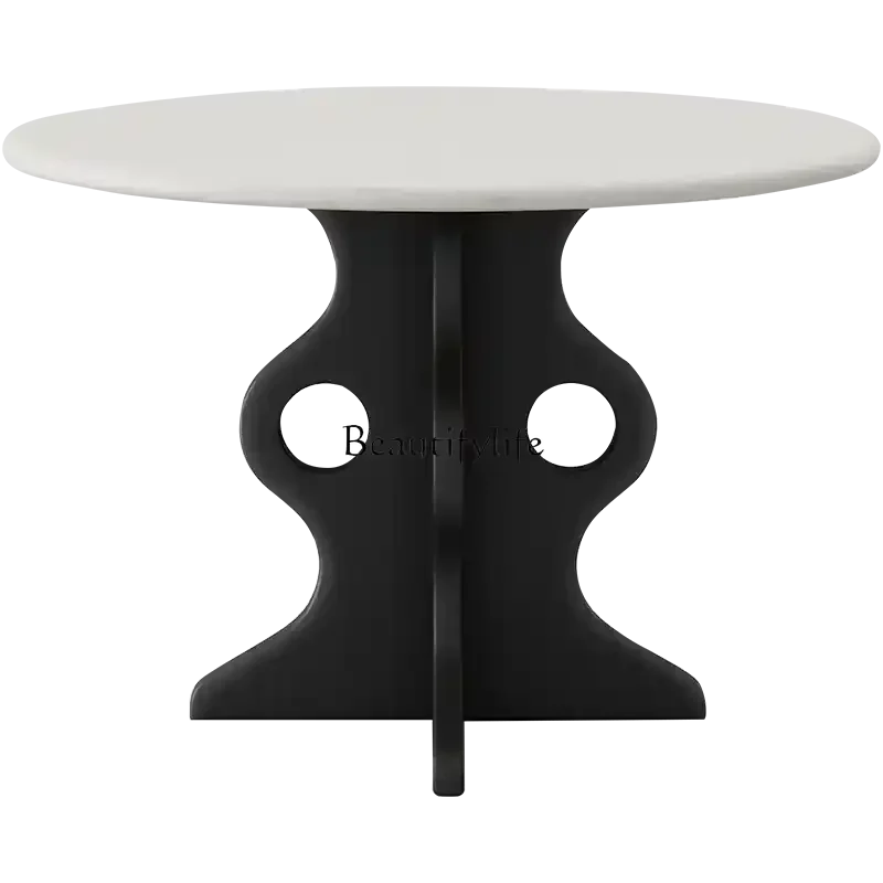 

FGFrench средневековый круглый стол из травертина в стиле ретро, круглый стол из массива дерева и мрамора для маленькой квартиры