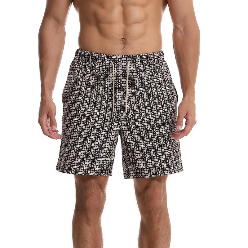 

Летние мужские пляжные шорты больших размеров с принтом, повседневные, спортивные, модные, брендовые, длиной до колена, из полиэфирного волокна