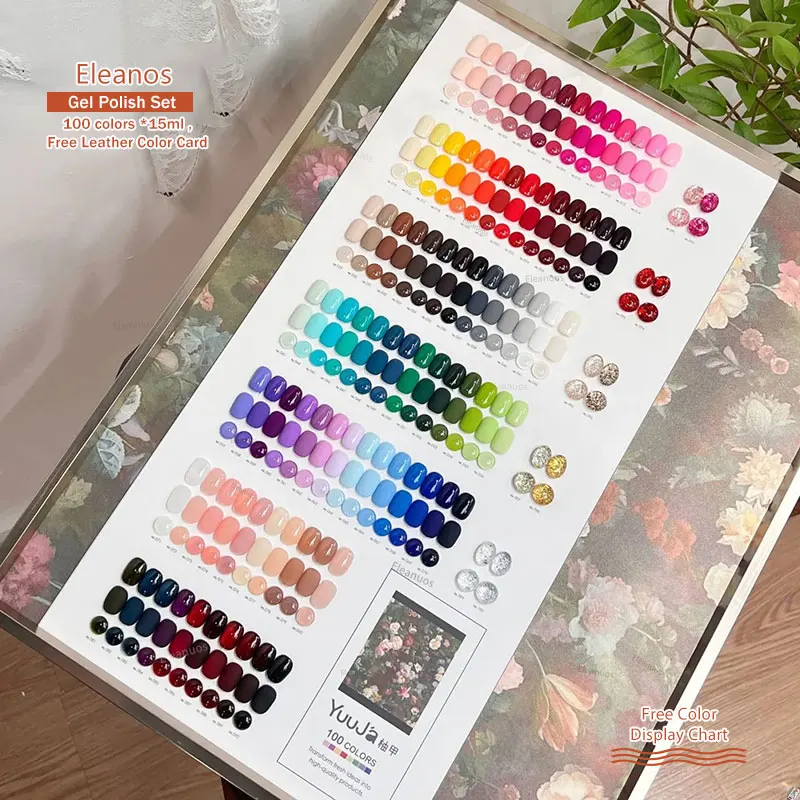 

YUUJA 100Pcs Solid Color 15ml Gel Nail Polish Set With Color Card Crystal Soak Off UV Gel Kit For Nail Art Manicure Gel