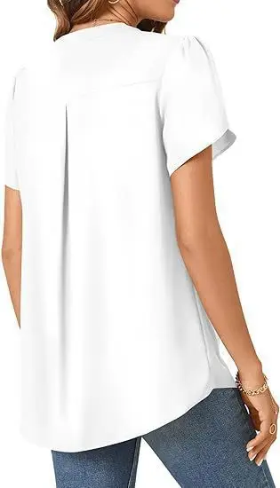 2025 verão moda feminina cor sólida com decote em v manga curta borboleta solta casual simples básico pulôver camisas roupas femininas