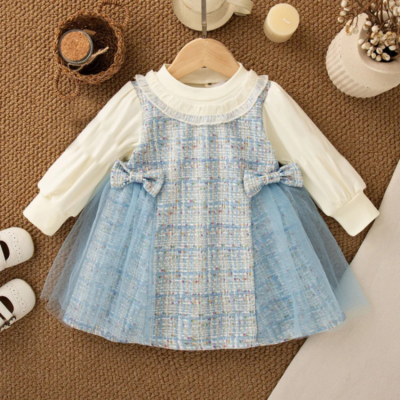 

Girls Princess Spring and Autumn New Dress Children Little Girl Dress Fashionable Baby Girl Tulle Dress Fake Two-Piece Dress