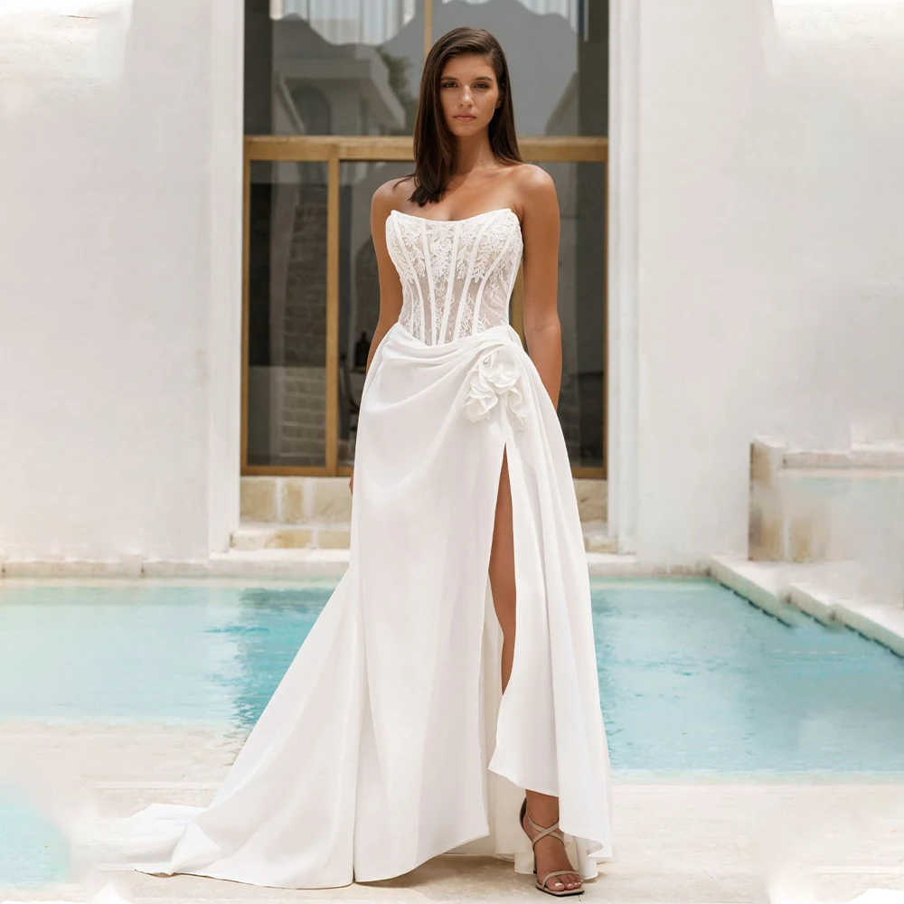 

Elegant Scoop Neckline Lace Brial Grown A Line Wedding Dresses Side Slit Custom Made 2025 Vestido De Noival