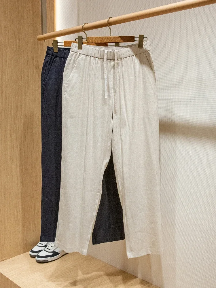 

LP version linen blend old money gentleman summer elastic waist straight casual pants