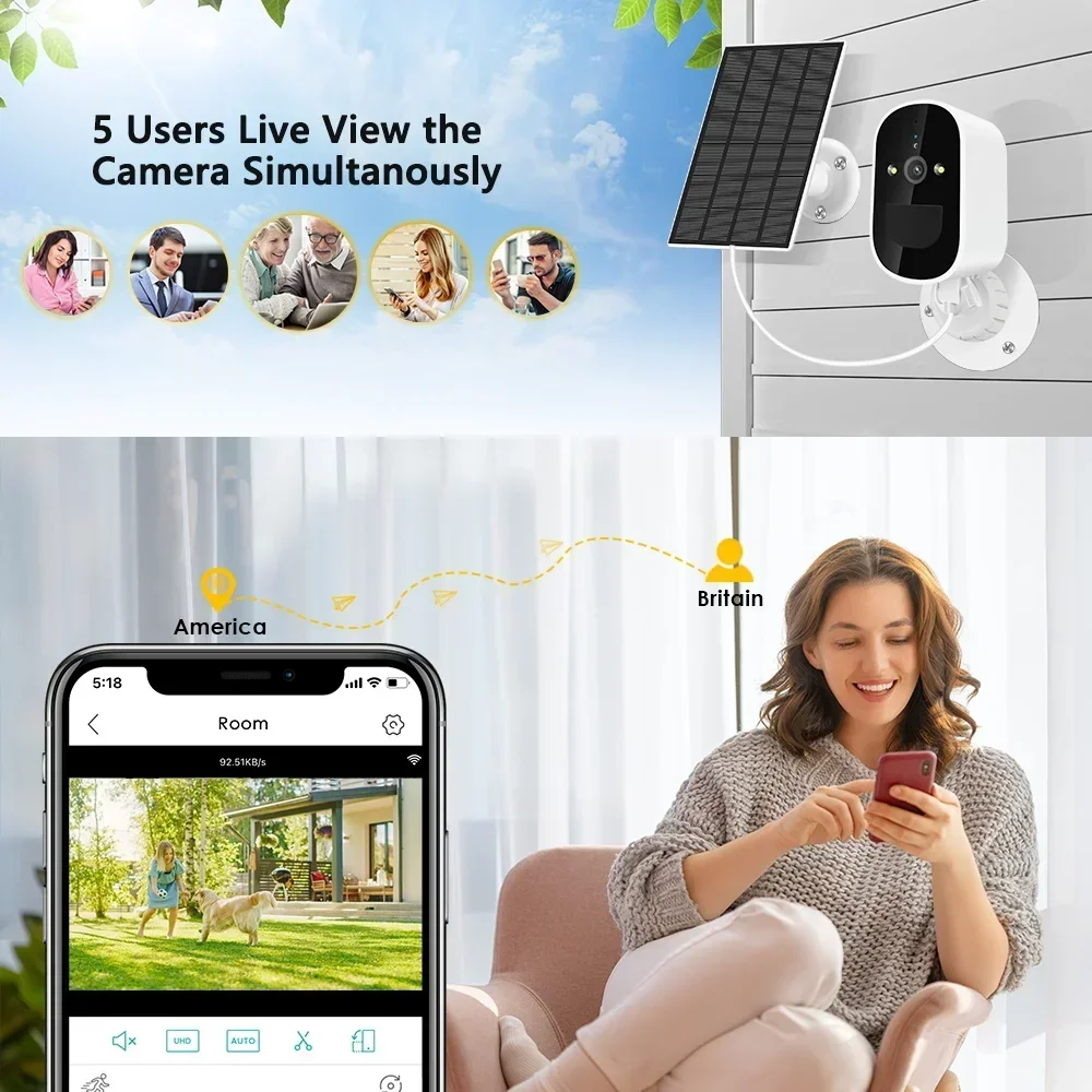 Wireless Solar Wifi Camera CCTV Security Camera Outdoor Full HD 1080P Audio IP With 6000mAh Rechargeable Battery Camera