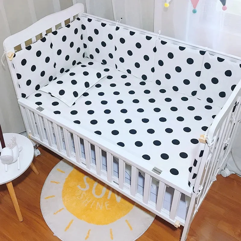 Black Polka Dot Gray Crown Print Crib Bumper Four Seasons Universal Cotton Newborn BedBumper Baby Anti-fall Soft Wrap Bed Bumper