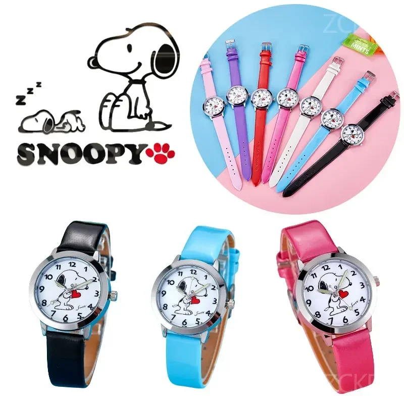 Snoopy Children\'s Cartoon Quartz Watch Fashion Animation Boy Girls Luminous Wrist Watch PU Leather Strap Cute Kids Clock Gift