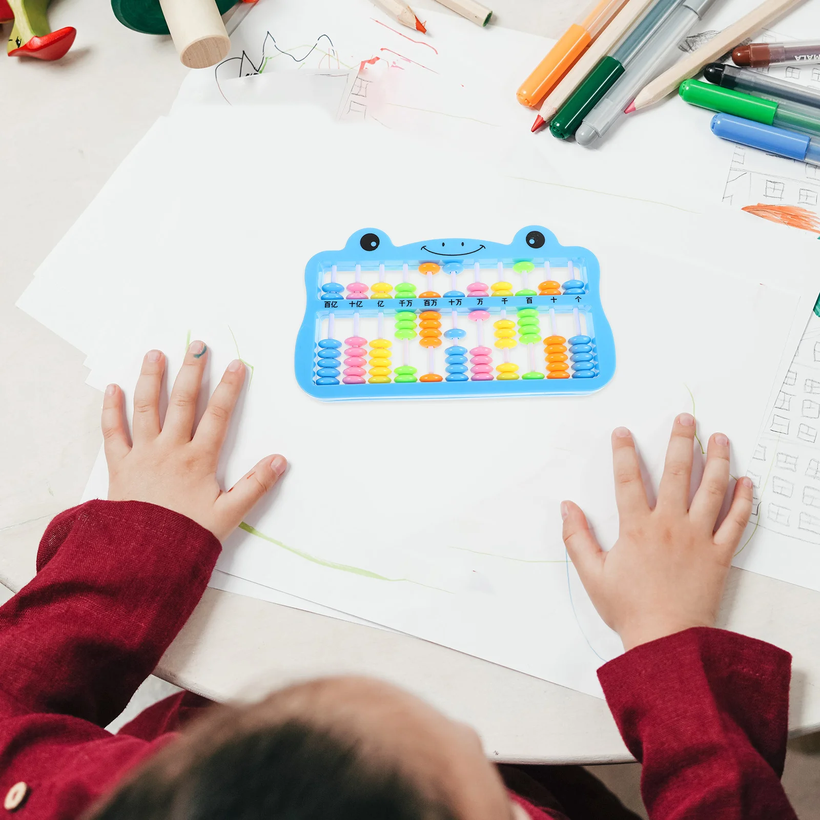 Boulier coloré à 7 perles, outil d'apprentissage des mathématiques en plastique, dispositif de comptage éducatif pour étudiants, petit boulier chinois, pratique de l'arithmétique
