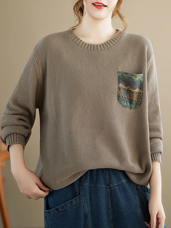 Maglione da donna in cotone lavorato a maglia rotondo Ne Casual di grandi dimensioni con stampa floreale Autunno termico lungo Sve Pendolarismo Top taglio dritto