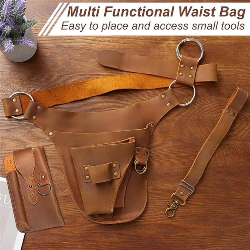 

ABUH-Leather Garden Tool Belt, Gardening Utility Belt, Garden Tool Storage Bag For Gardeners And Gardeners