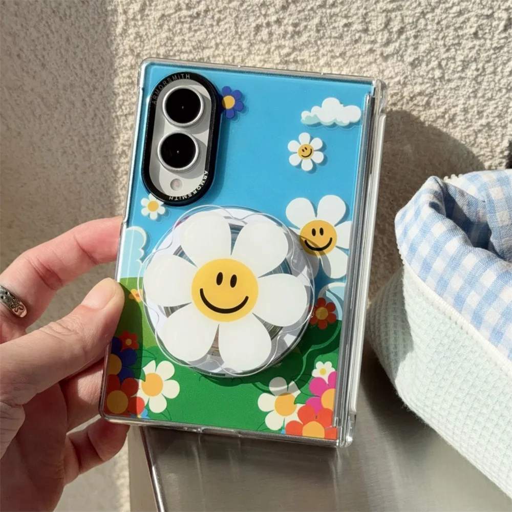 Nowy modny, uroczy futerał na telefon z motywem kwiatowym, kompatybilny z Samsung Galaxy Z Fold 8 Ultra Fold 7 Fold7, z funkcją Magsafe, podstawką i łańcuszkiem. — zdjęcie produktu 3