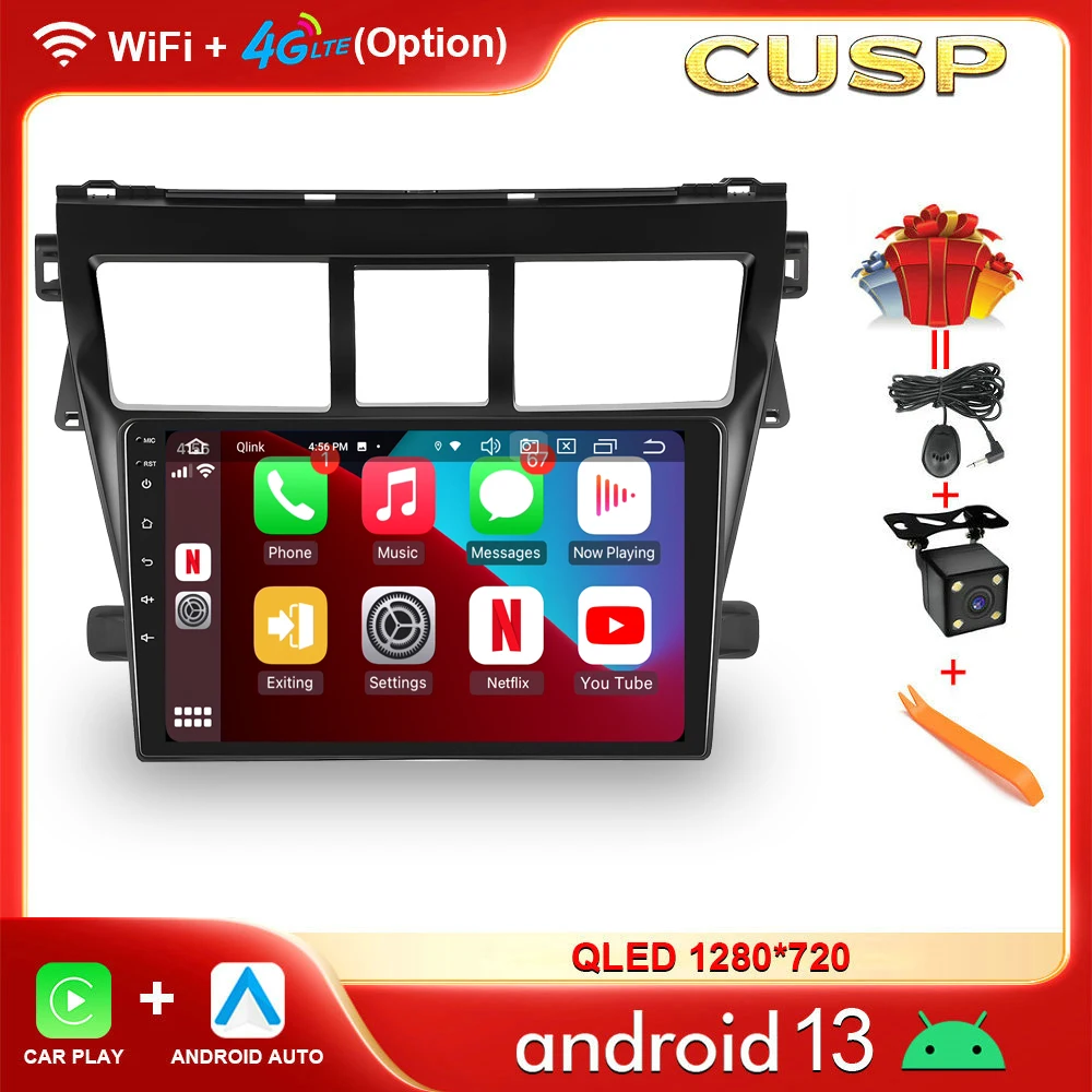 9 Inch Android Car Stereo Auto Radio Screen With Apple Carplay Android Auto 8G+128G Head Unit For TOYOTA VIOS 2008-2012