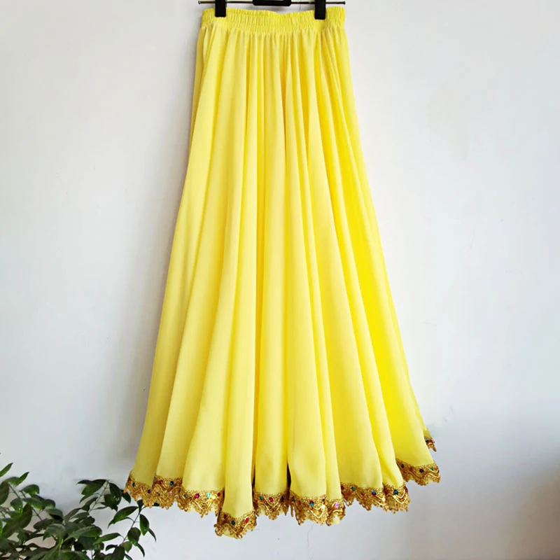 Damen-Tanzrock, 720-Grad-Design, einfarbig, für spanische Flamenco-Tänze, mit großem Schwung, hoher Taille, langer Rock, Kostüm für mexikanische Tänzerinnen. – Detail 8
