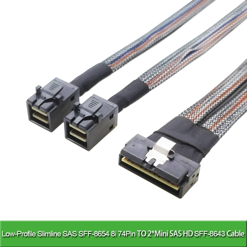 Low-Profile Slimline SAS SFF-8654 8i 74Pin to 2X Mini SAS HD SFF-8643 4i HD Cable PCI-E Ultraport Slimline 4.0