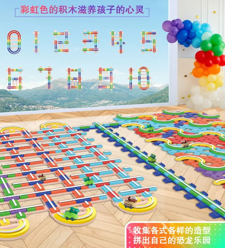 Brinquedo educativo das crianças pista elétrica carro movendo blocos de montagem automóvel pequeno trem quebra-cabeça meninos jogar modelo veículo