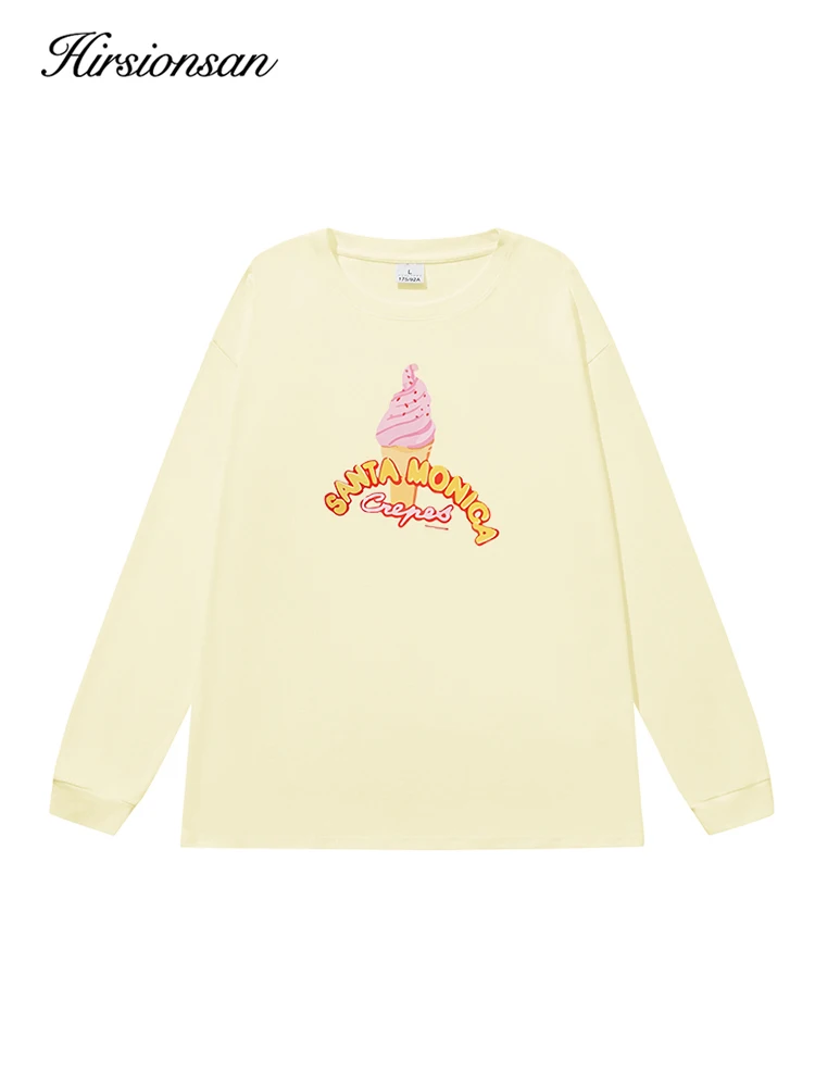 Hirsionsan Vintage Letter Graphic T-Shirts for Women Autumn Soft O-neck Long Sleeve Basic Tees Female Casual Loose Cotton Tops