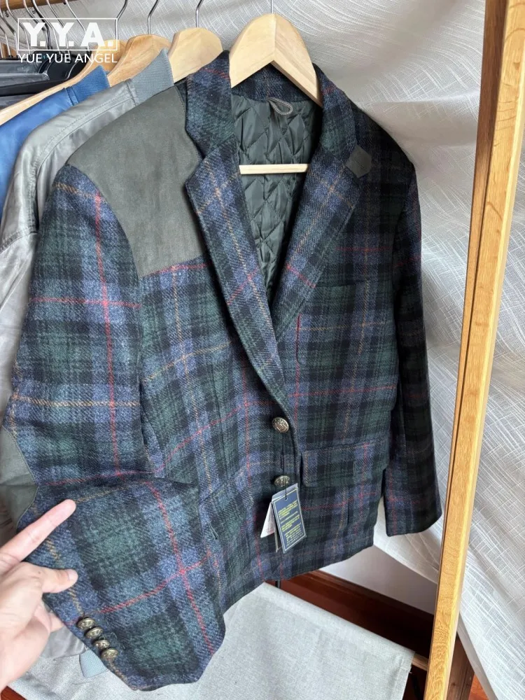 

Fashion Business Casual Thick Male Wool Blazers Autumn Winter Hunting Suit Jacket Two Button Single Breasted Grid Outerwear Coat