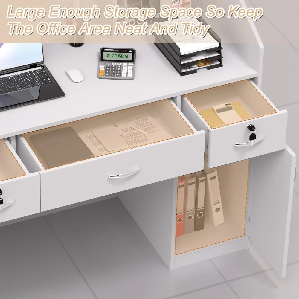 Modern Reception Desk with Counter, Lockers, and Storage Shelves, 48-inch DIY Checkout Counter