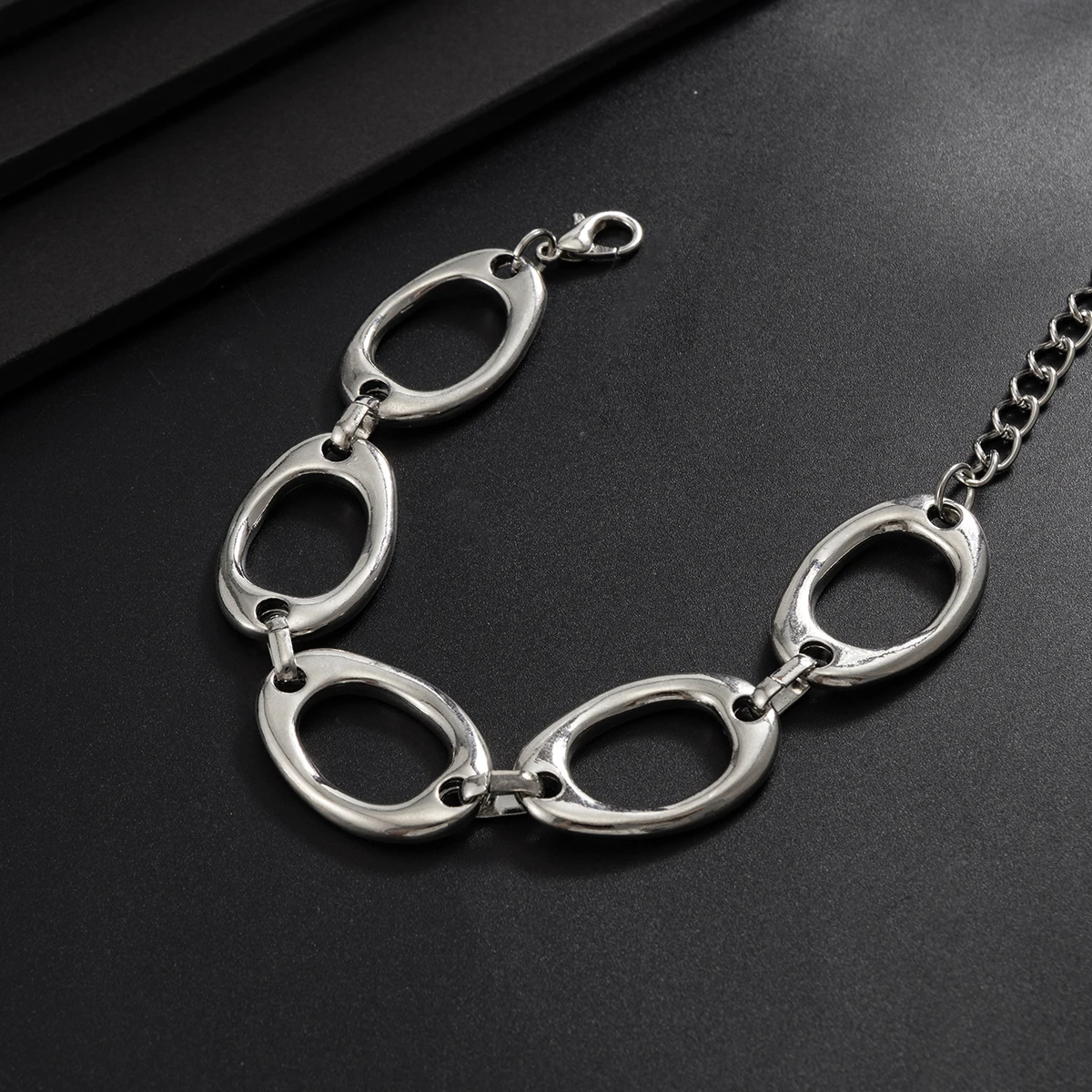 Ingemark 2Pcs/Set Minimalism Irregular Hollow Geometry Charm Bracelet for Men Punk Metal Adjustable Chain Bangle Jewelry Gifts