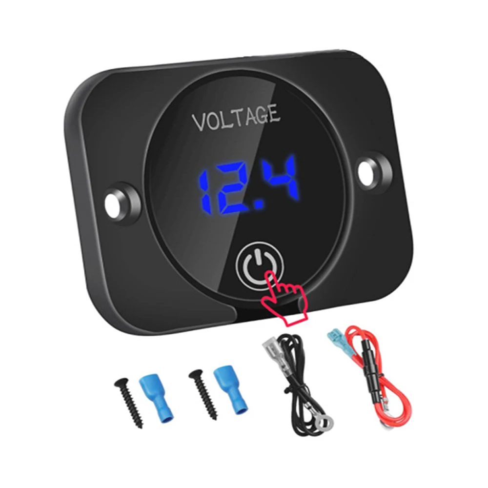 DC 5V-30V Mini Round Waterproof Motorboat Motorcycle LED Panel Touch Switch Digital Voltmeter Tester Monitor Display Voltmeter