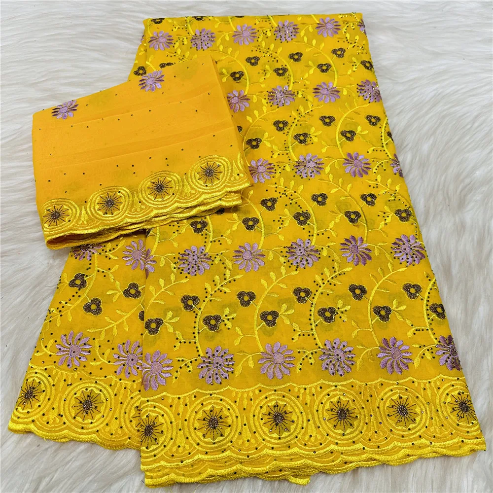 

5+2Yards Swiss Voile Lace Fabric Lafaya Heavy Beaded Embroidery African 100% Cotton Popular Dubai Style For Party Material 31A38