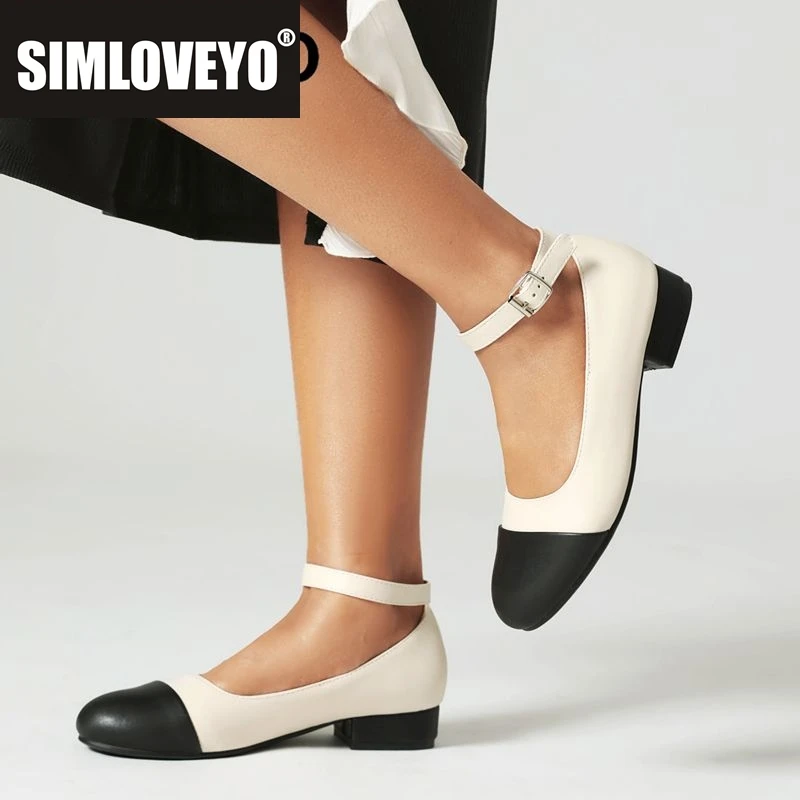 

SIMLOVEYO 2025 Sweet Mary Janes Женские туфли на плоской подошве с круглым носком и пряжкой на ремешке Разноцветные большие размеры 45, 46, 47, 48, мягкие повседневные женские туфли
