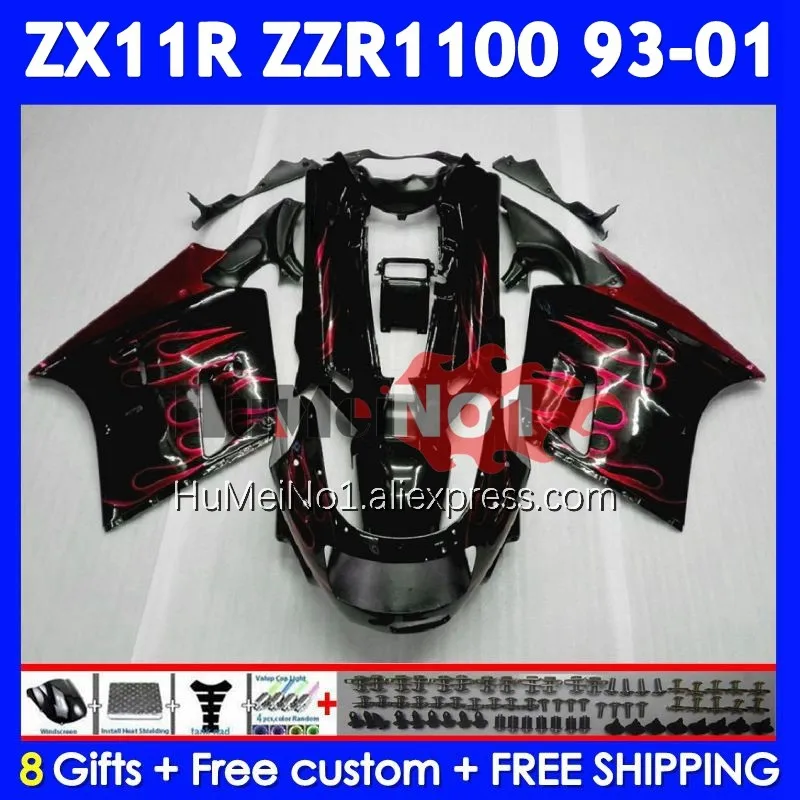 ZZR1100 For KAWASAKI NINJA ZX-11R ZX11R ZZR 1100 1993 1994 1995 Red flames 1996 224No.19 ZX 11R ZX11 R 97 98 99 00 01 Fairing