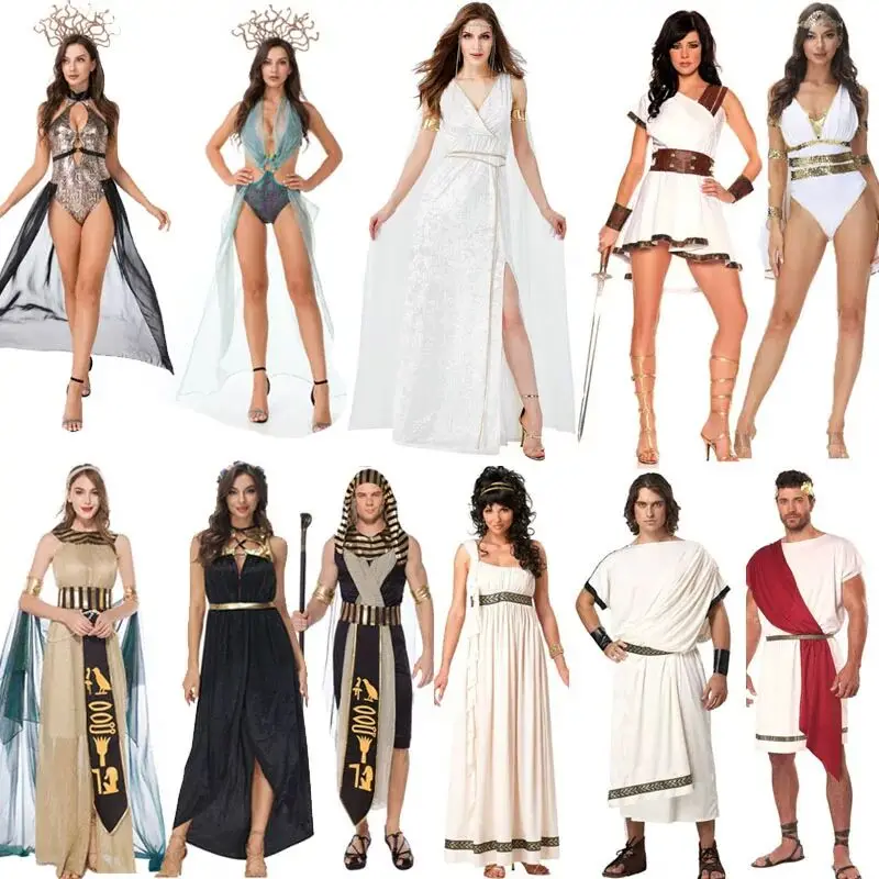 

Medieval Roman Goddess Queen Long Dress Halloween Costume for Men Parent-Child Matching Outfit Roman Theme Ethnic Women's Clo...