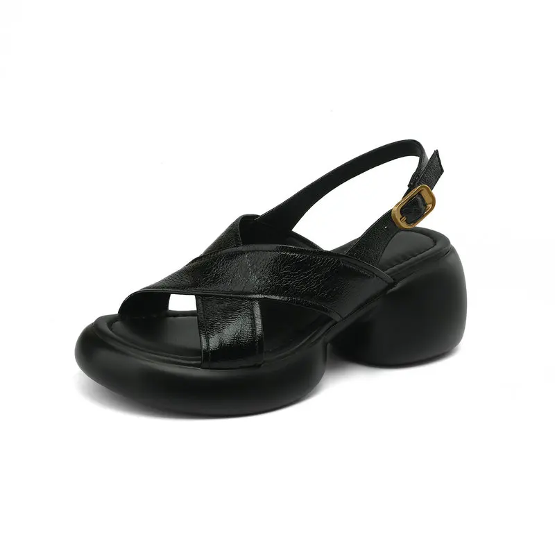 

2024 Original Summer Women's Sandals 100% Leather Cowhide Platform Women Shoes Good Quality