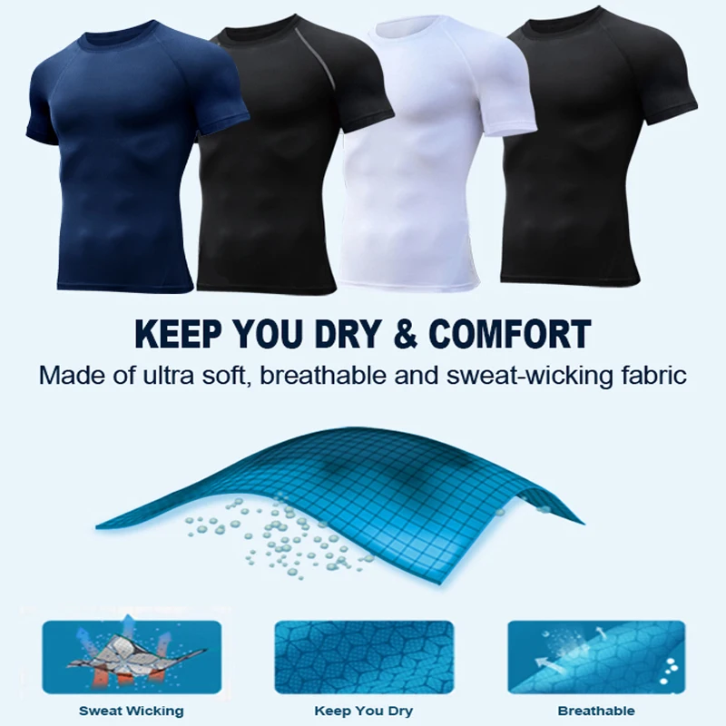 Men's Print Compression Shirts Summer Short Sleeve Rash Guard Gym Workout T-shirt Athletic Quick Dry Baselayer Undershirts Tops image 6