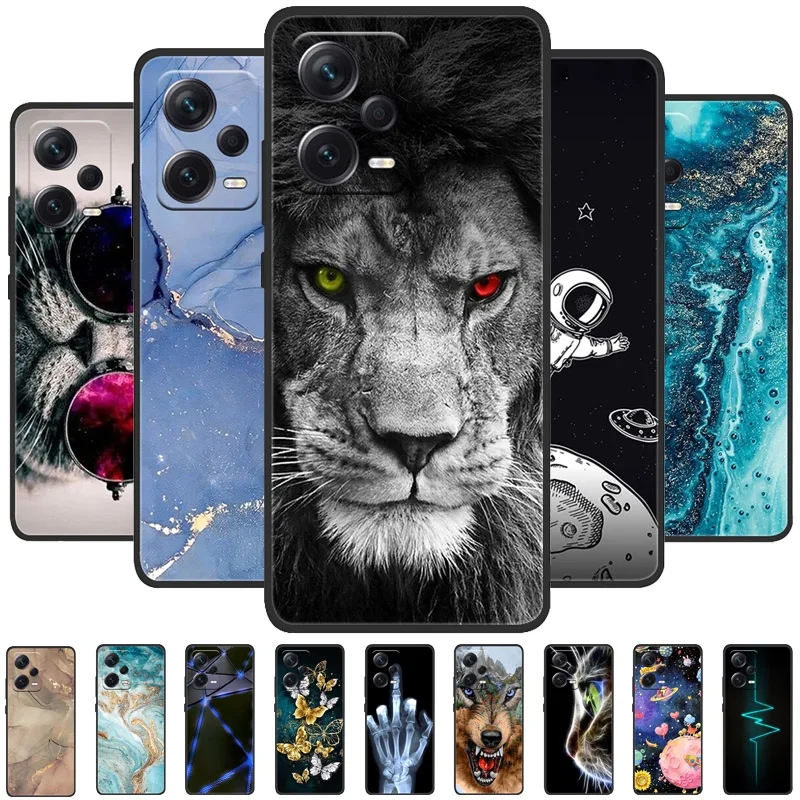 For Redmi Note 12 Pro 5G Case Note12 Covers TPU Black Silicone Animals Cover for Xiaomi Redmi Note 12 Pro+ 5G Plus Fundas Soft