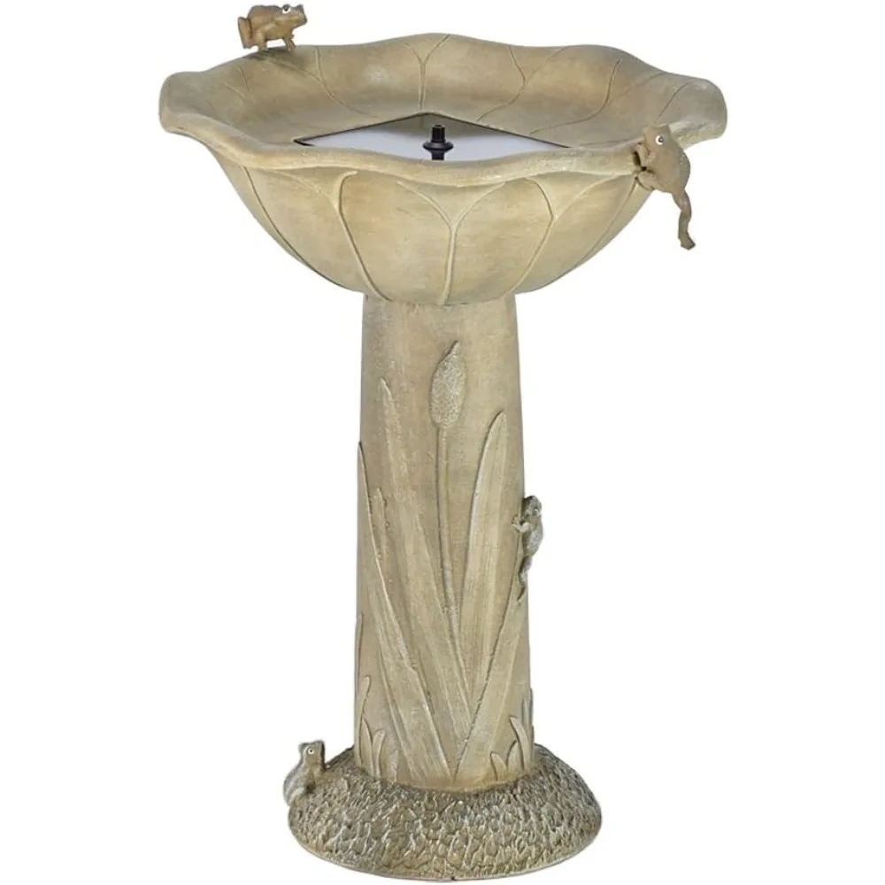 Solar Birdbath, Medium, Olive Green Outdoor bird bath suitable for gardens, terraces, and backyards