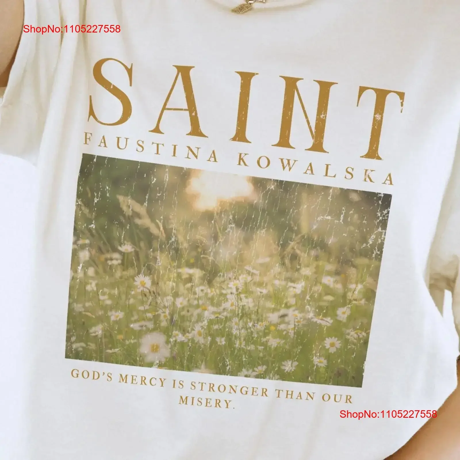 St Faustina T Shirt SainT 100 Cotton Catholic for Women Confirmation Goddaughter Present Divine Mercy vintage Washed Soft