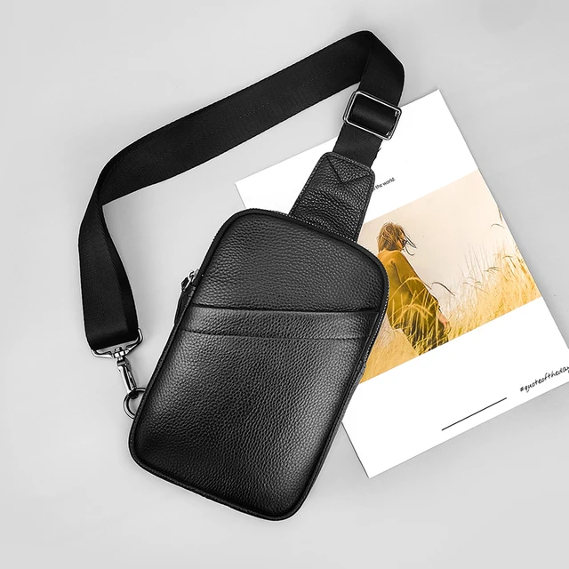 Małe torba ze sznurkiem czarne prawdziwa skóry dla mężczyzn kobiet Crossbody ramię torba piersiowa plecak turystyczny plecak podróżny jazdy na rowerze
