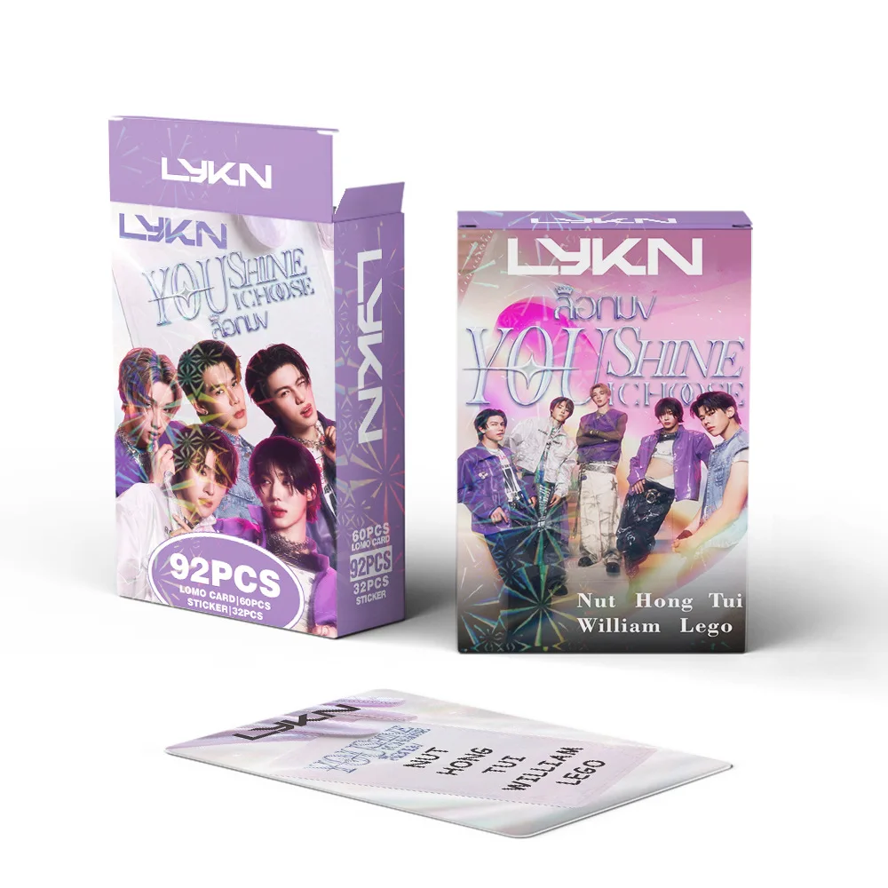 LYKN You Shine I Choose Lomo Card Set 92Pcs – 60 Photocards + 32 Stickers, Thai BL Idol Merch for Fan Collection & Gift